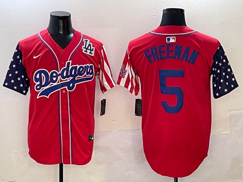 Men Los Angeles Dodgers #5 Freeman Red a generation of national flags Joint name 2025 Nike MLB Jersey style 10->los angeles dodgers->MLB Jersey